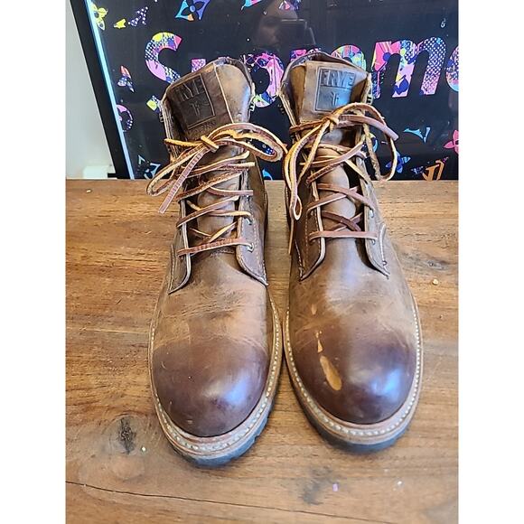 Frye Leather Boots Dakota Plain Toe Brown Mens 13 Lace Up Work Western main image 11